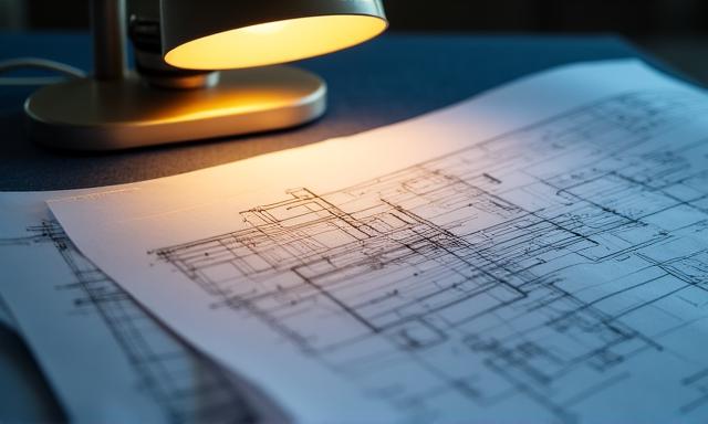 Modern architectural blueprint with JCT contract documents